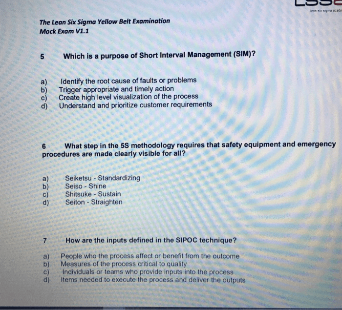 Yellow belt six sigma exam questions